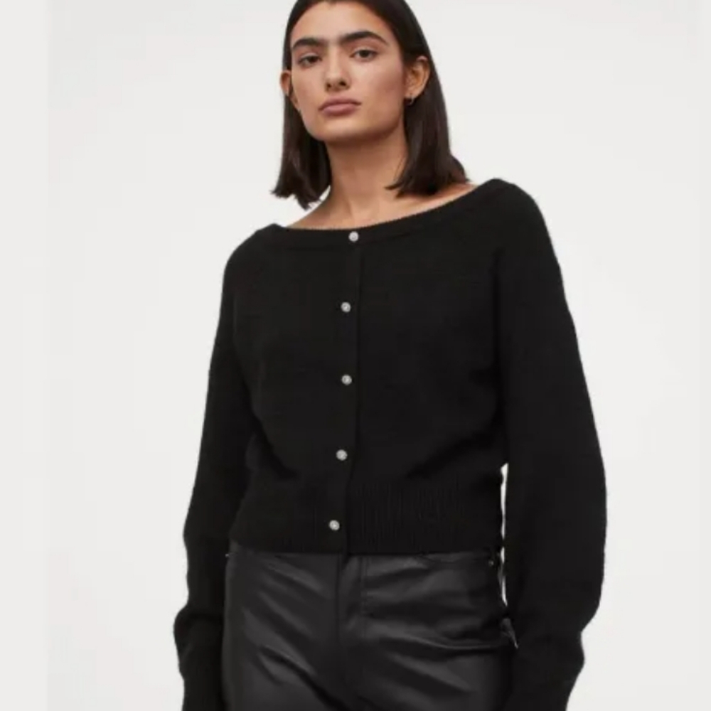 H&M Festive Rhinestone Button Sweater - image 1